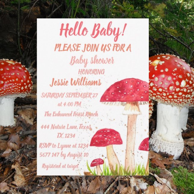 Toadstools Mushroom Babydusche Rote Natur Einladung (Von Creator hochgeladen)