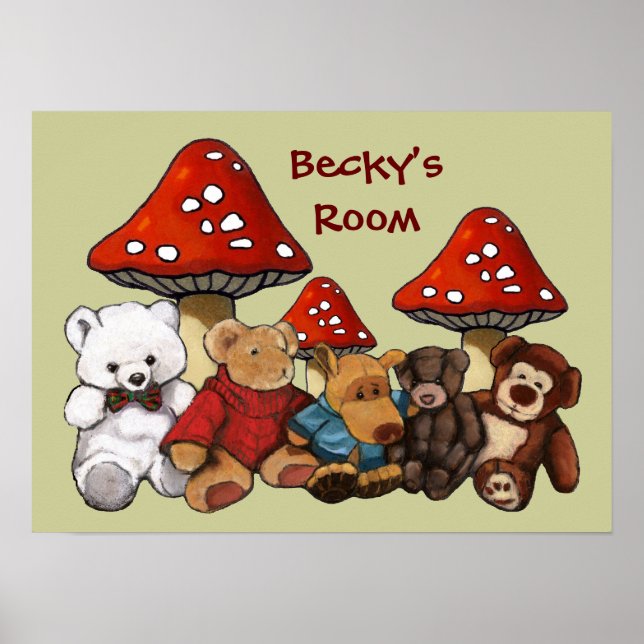 Toadstools & Teddy Bars: Kinderzimmer personalisie Poster (Vorne)