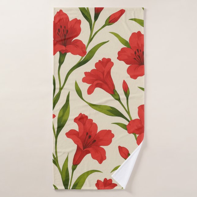 Toalha florais vermelha  (Serviette de bain)
