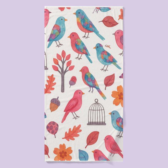 Toalha Pássaros e Flores DESING (Serviette de bain)