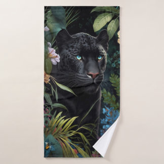 Toalla de pantera negra en la selva con flores