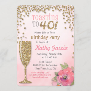 Toast à 40 Anniversaire Champagne Invitation