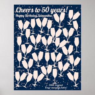 Toast à 50 Ans Affiche Livre d'Or Rose et Marine