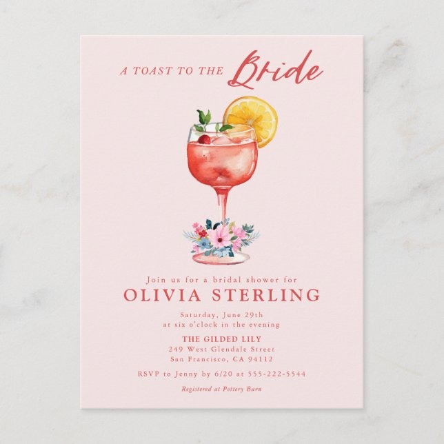 Toast à la mariée Invitation rose pour la fête de  (Devant)