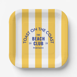 Toast an der Küste Der Beach Club Gelber Streifen Pappteller