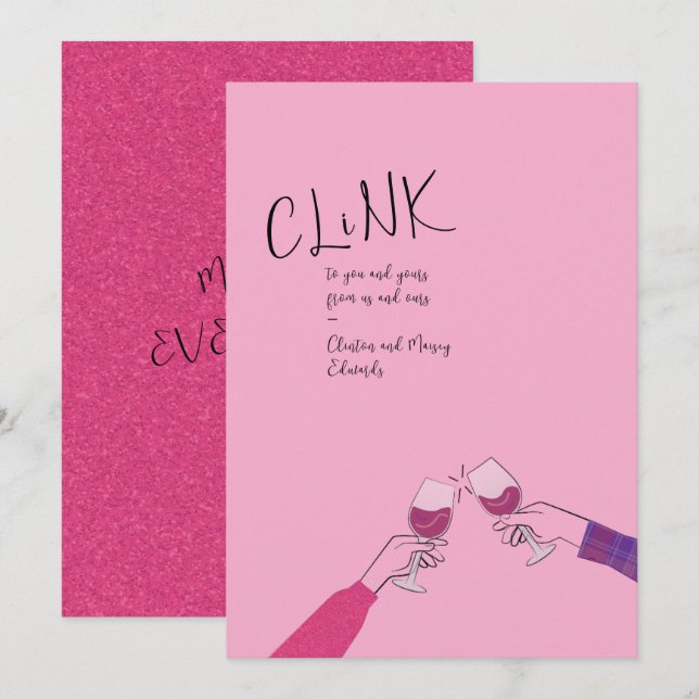 Toast Card Holiday - "Clink" Weinglas Cheers (Vorne/Hinten)