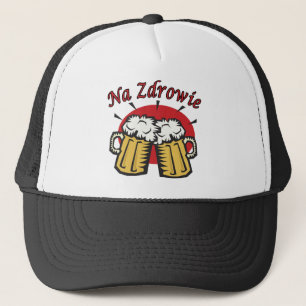 Toast Na Zdrowie mit den Bier-Tassen Truckerkappe
