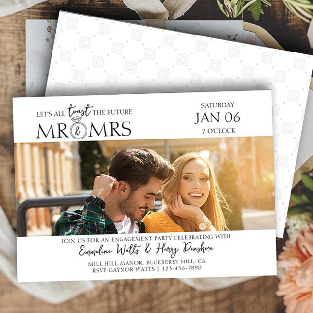 Toast the Future Mr & Mrs Verlobung Foto Party Einladung (Engagement Photo Invitation from the Engagement Party Invitations collection by Darling & May)