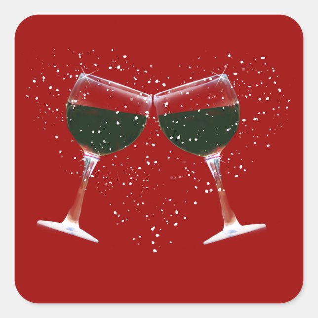 Toasting von Weinglas und Heart Stickern Quadratischer Aufkleber (Vorderseite)