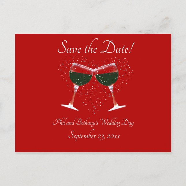 Toasting Wine Glasses Cheers Save the Date Einladungspostkarte (Vorderseite)