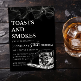 Toasts & Smokes Whiskey Cigar Männer Geburtstag Einladung