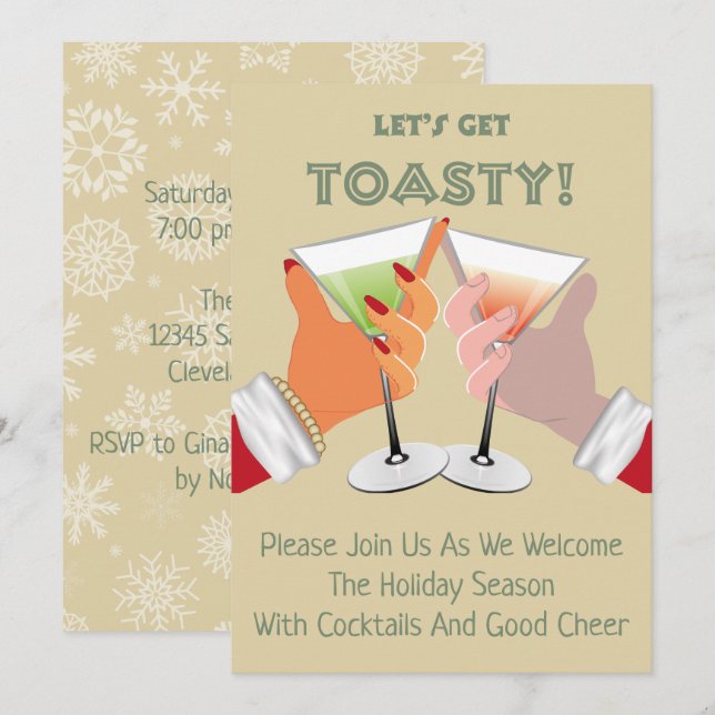 Toasty Cheers Weihnachtsfeier Einladung (Vorne/Hinten)