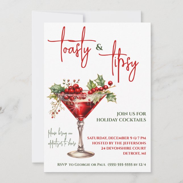 Toasty & Tipsy, Martini, Holiday Cocktail Party Einladung (Vorderseite)