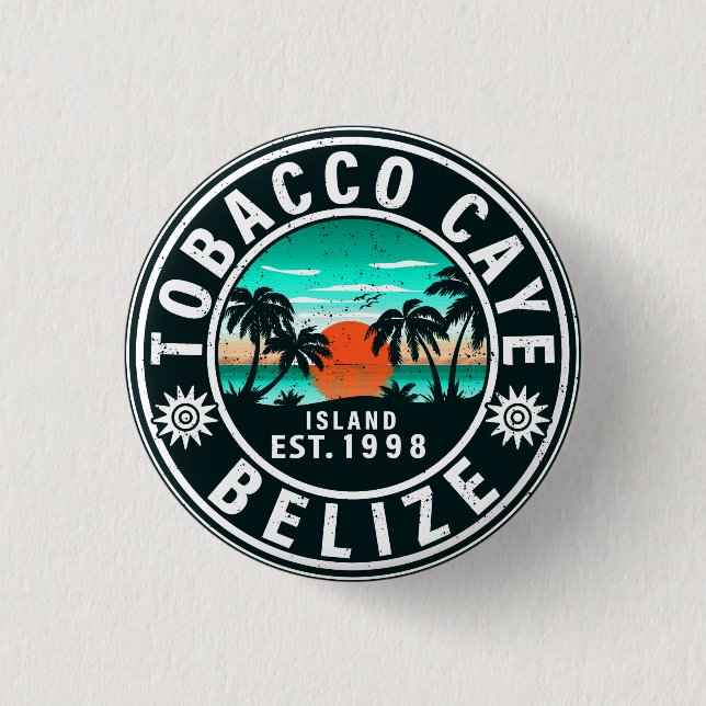Tobacco Caye Belize Retro Sunset Souvenirs 60er Button (Vorderseite)
