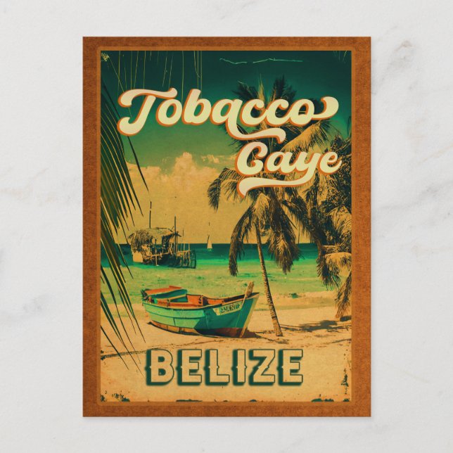 Tobacco Caye Belize Vintag Palm Trees Souvenirs Postkarte (Vorderseite)