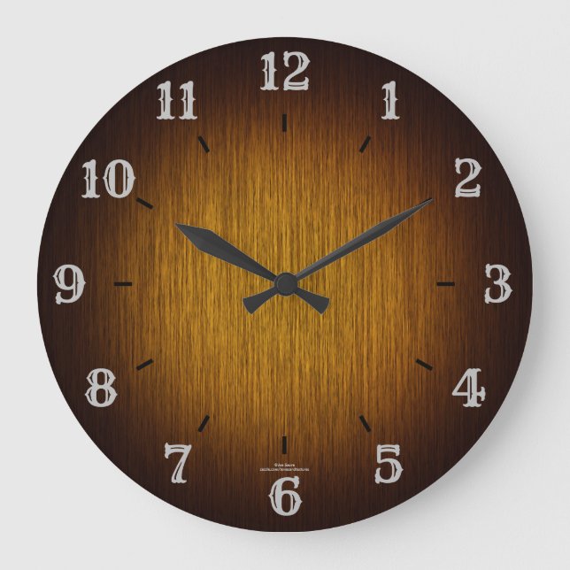 Tobacco Sunburst Grainy Wood Look Clock Große Wanduhr (Vorderseite)