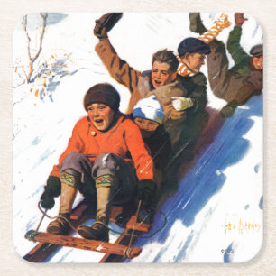 Tobagganing Rechteckiger Pappuntersetzer