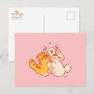 Tobi & Tansy Umarmen - Süße Katze & Hase Postkarte