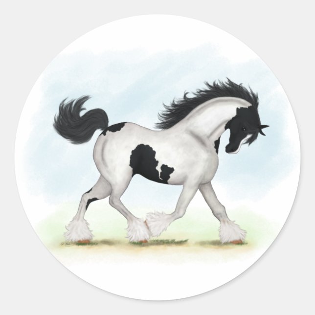 Tobiano Sinti und Roma Vanner Horse Runder Aufkleber (Vorderseite)