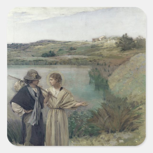 Tobias und der Erzengel Raphael Quadratischer Aufkleber (Vorderseite)