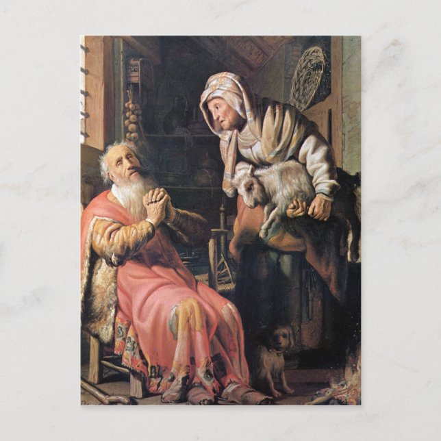 Tobias vermutete seine Ehefrau, von Rembrandt gest Postkarte (Vorderseite)
