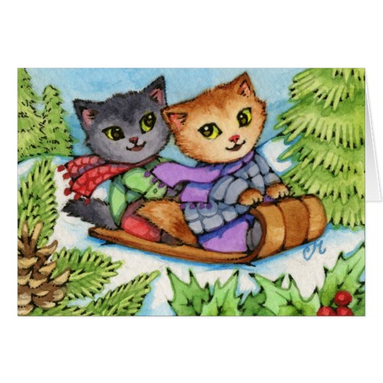 Toboggan-Fahrt - niedliche Winter-Katzen Karte