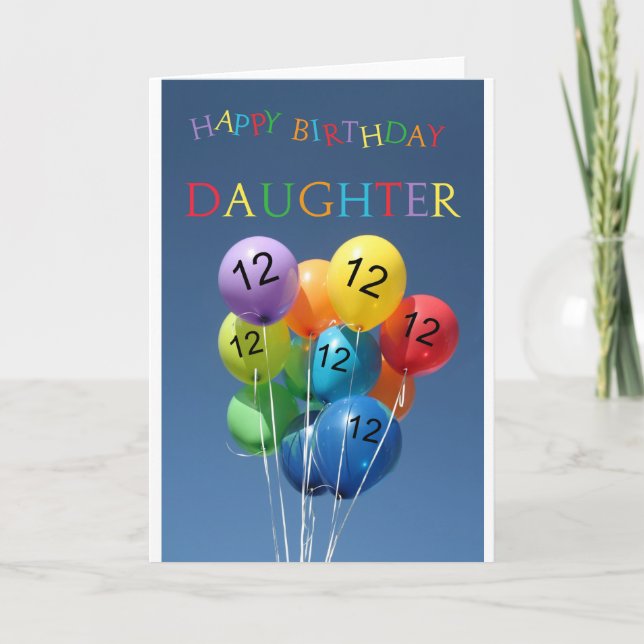 Tochter, 12. Geburtstag bunte Ballons Karte (Vorderseite)