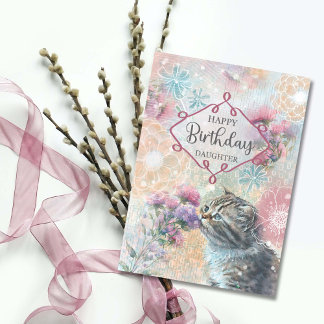 Tochter Birthday Sweet Kitty and Blume Collage Karte