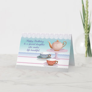 Tochter Birthday Teapot, Teacups Karte
