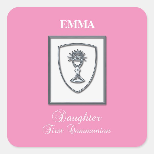 Tochter, Erste Kommune Silver Chalice Quadratischer Aufkleber (Vorderseite)