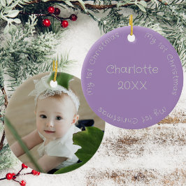 Tochter Erste Weihnachtsfeier Foto Lilac und Silbe Keramik Ornament