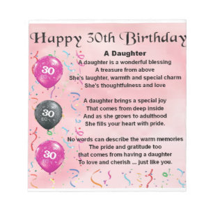 Tochter Gedicht 30. Geburtstag Notizblock