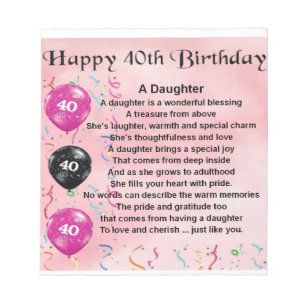 Tochter-Gedicht-40. Geburtstag Notizblock