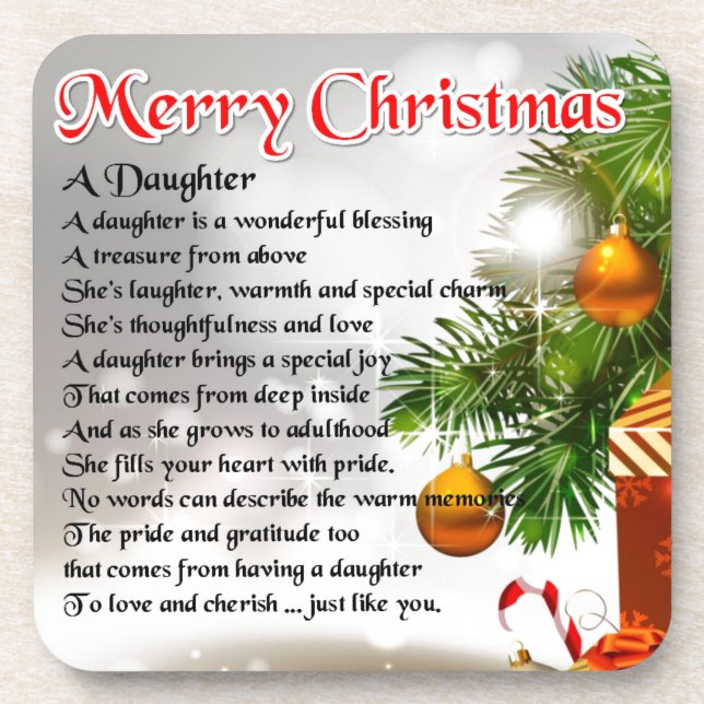 Tochter-Gedicht - Weihnachtsbild Getränkeuntersetzer (Vorderseite)