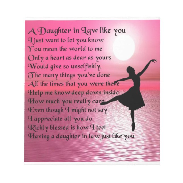 Tochter in Law Poem - Ballerina Notizblock (Vorderseite)