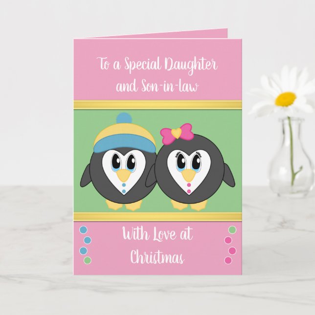 Töchter Rosa und grüne Pinguine Weihnachten Karte (Kleine Pflanze)