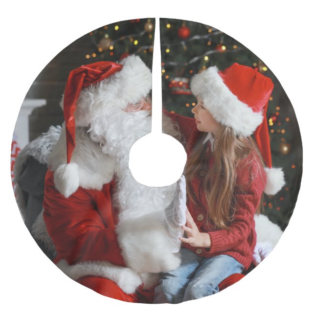 Tochter und Santa Foto | Christmas Polyester Weihnachtsbaumdecke (Vorderseite)