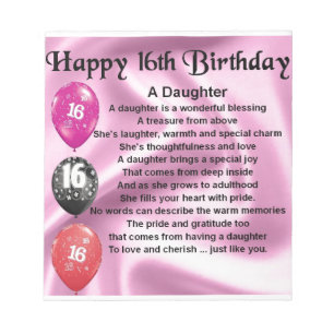 Töchtergedicht zum 16. Geburtstag Notizblock