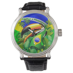 Toco Toucan mit brasilianischer Flagge Armbanduhr