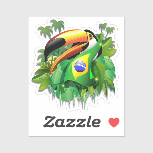 Toco Toucan mit brasilianischer Flagge Aufkleber (Blatt)