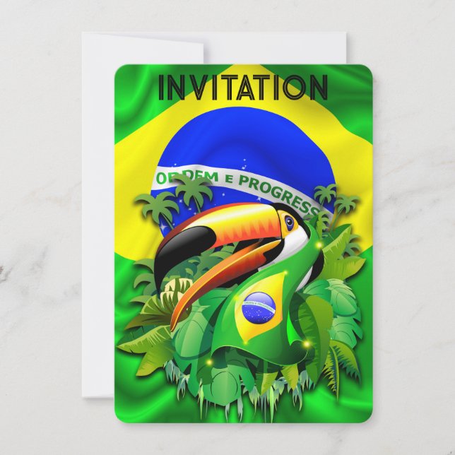 Toco Toucan mit brasilianischer Flagge Einladung (Vorderseite)
