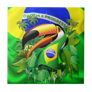Toco Toucan mit brasilianischer Flagge Fliese