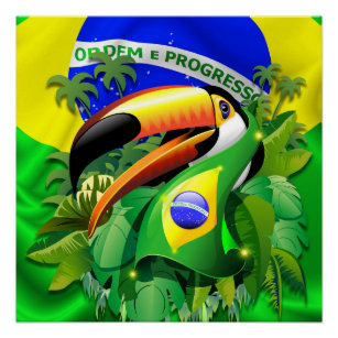Toco Toucan mit brasilianischer Flagge Poster