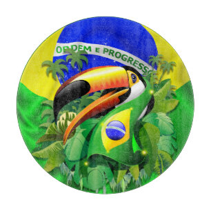 Toco Toucan mit brasilianischer Flagge Schneidebrett