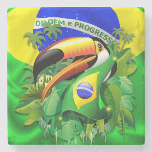 Toco Toucan mit brasilianischer Flagge Steinuntersetzer