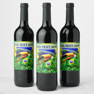 Toco Toucan mit brasilianischer Flagge Weinetikett