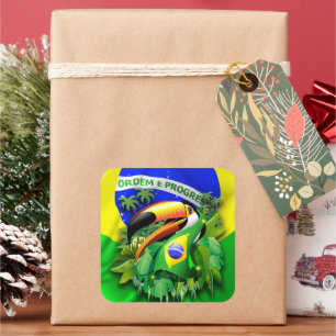Toco Toucan mit Brasilien Flag Krawatte Quadratischer Aufkleber