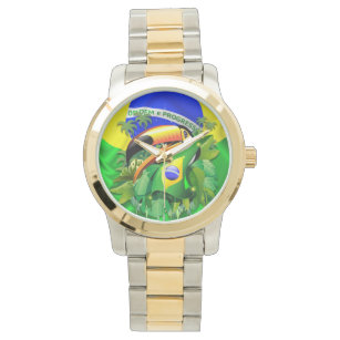 Toco Toucan mit Brasilien Flag Watch Armbanduhr