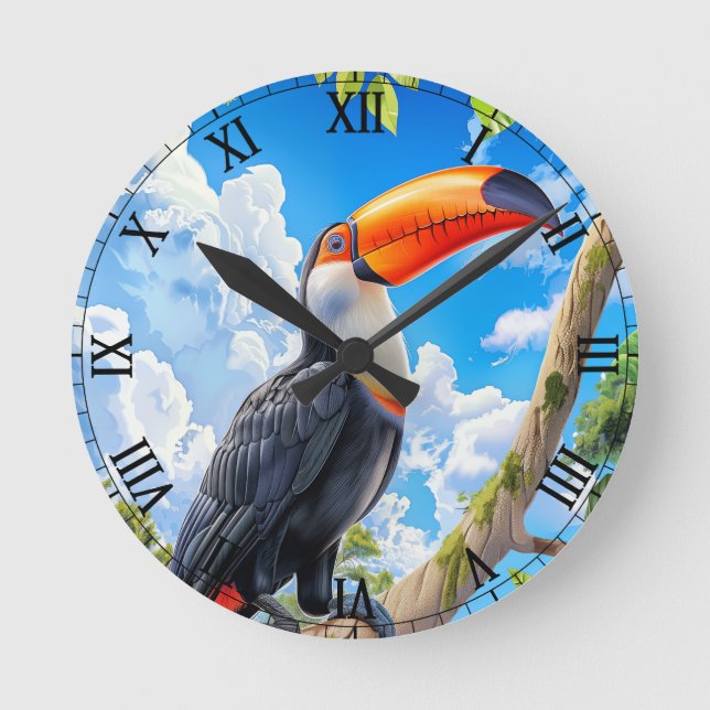 Toco-Tukan Runde Wanduhr (Vorderseite)