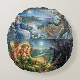 TOCOCLAWS Fantasy-Göttin und Baum-Monster-Magie A Rundes Kissen